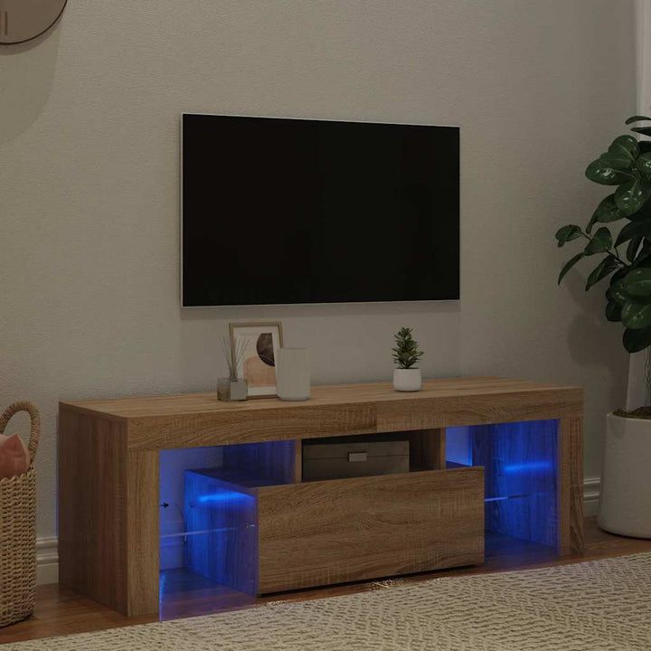 tv-bord med LED-lys 120x35x40 cm sonoma-eg