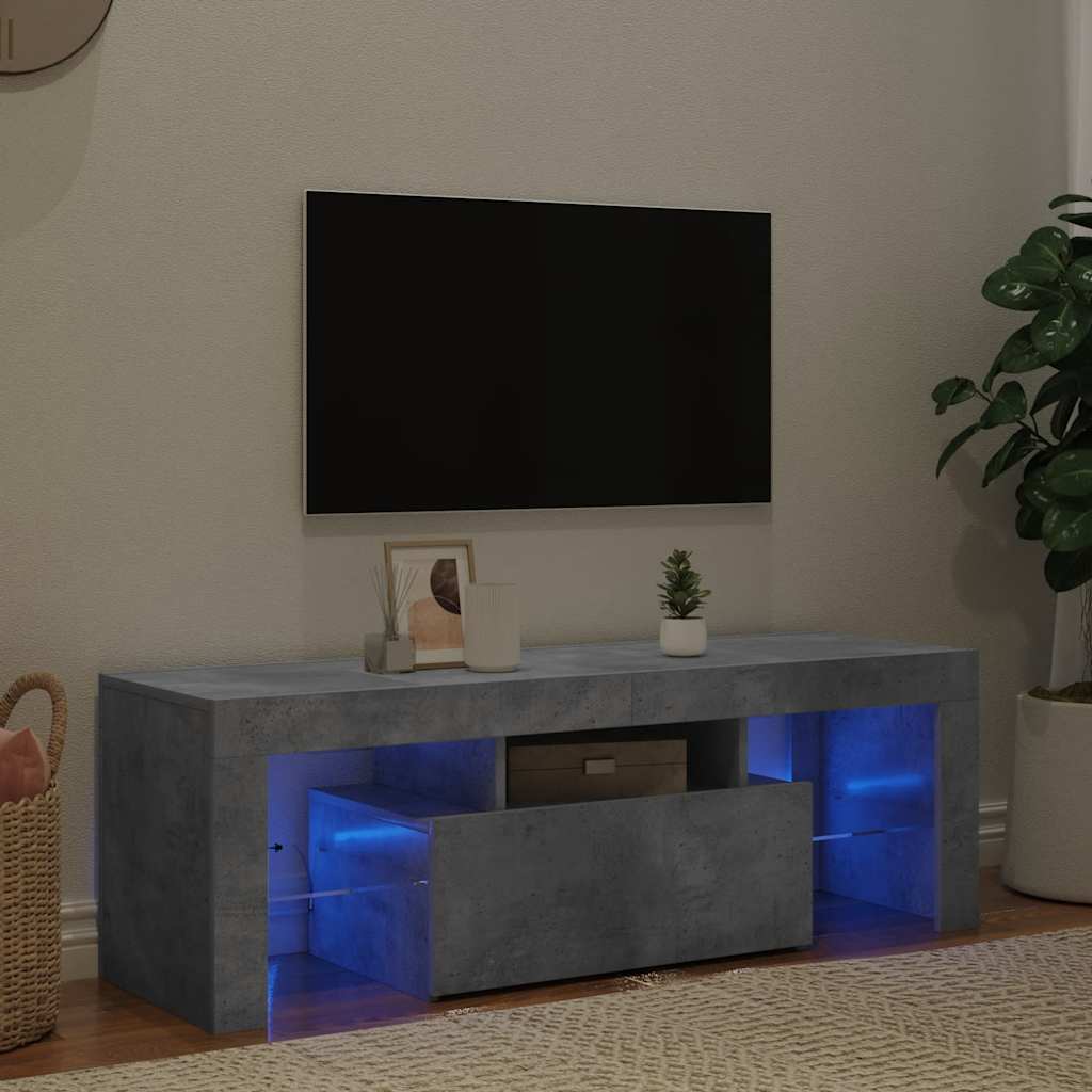 tv-bord med LED-lys 120x35x40 cm betongrå