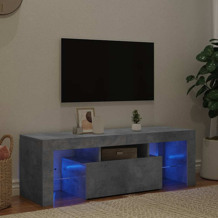 tv-bord med LED-lys 120x35x40 cm betongrå