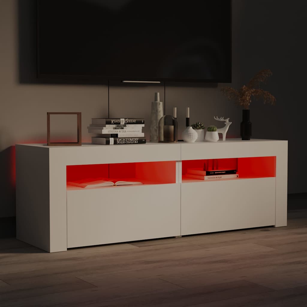 tv-skab med LED-lys 120x35x40 cm hvid