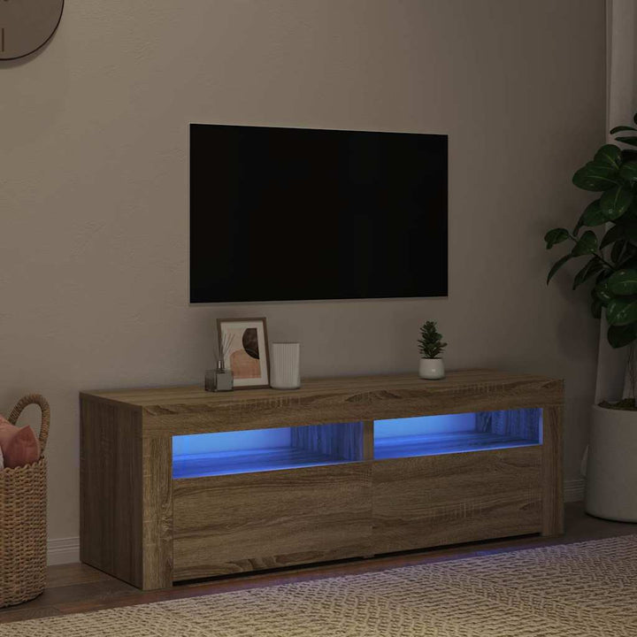 tv-bord med LED-lys 120x35x40 cm sonoma-eg