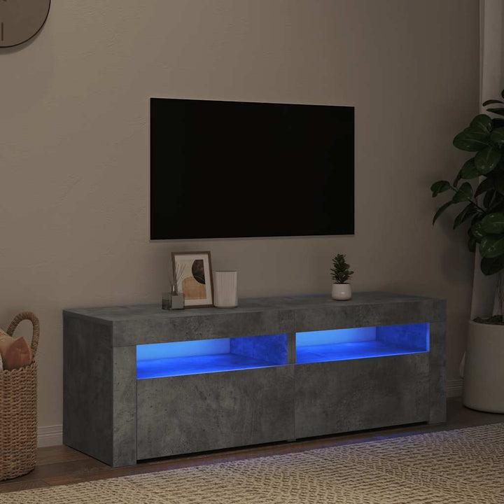 tv-bord med LED-lys 120x35x40 cm betongrå