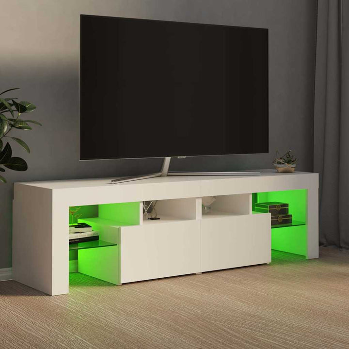 tv-bord med LED-lys 140x36,5x40 cm hvid