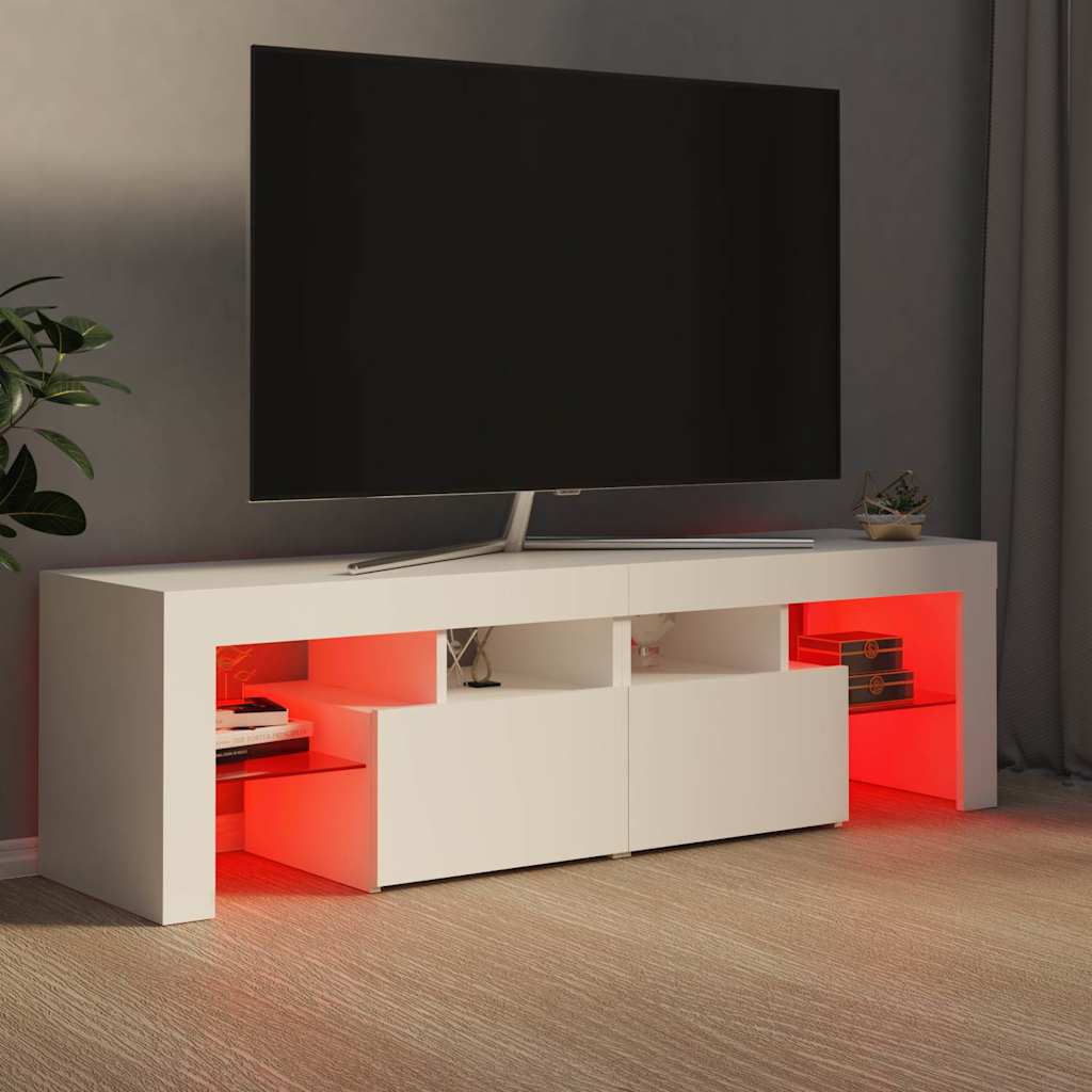 tv-bord med LED-lys 140x36,5x40 cm hvid