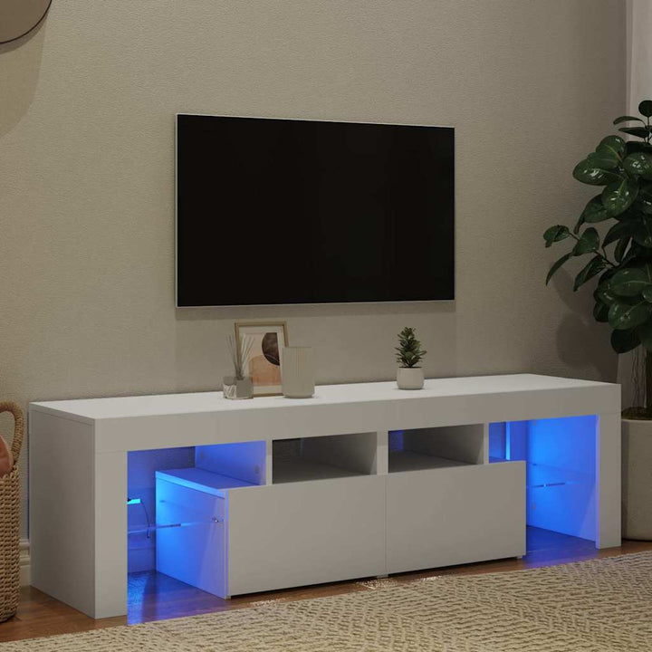 tv-bord med LED-lys 140x36,5x40 cm hvid