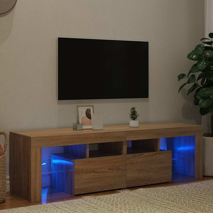 tv-bord med LED-lys 140x36,5x40 cm sonoma-eg