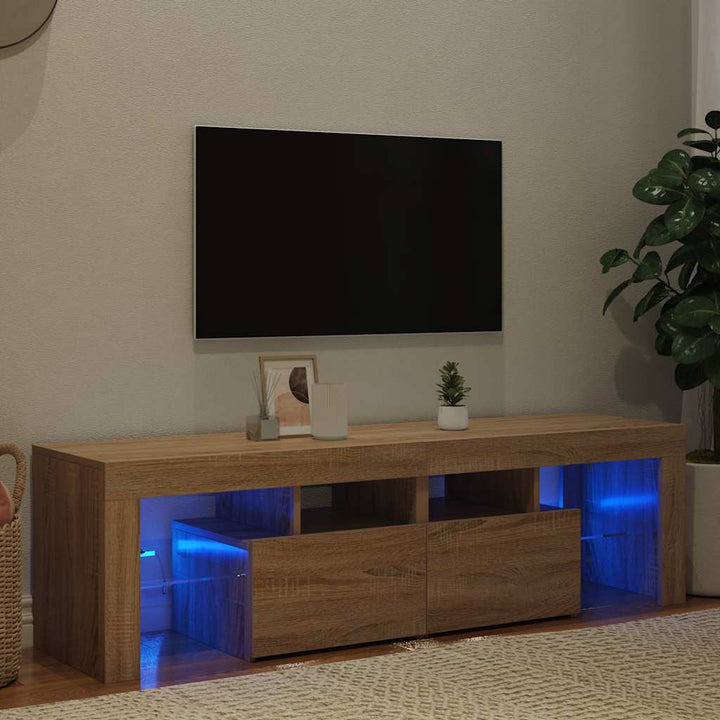 tv-bord med LED-lys 140x36,5x40 cm sonoma-eg