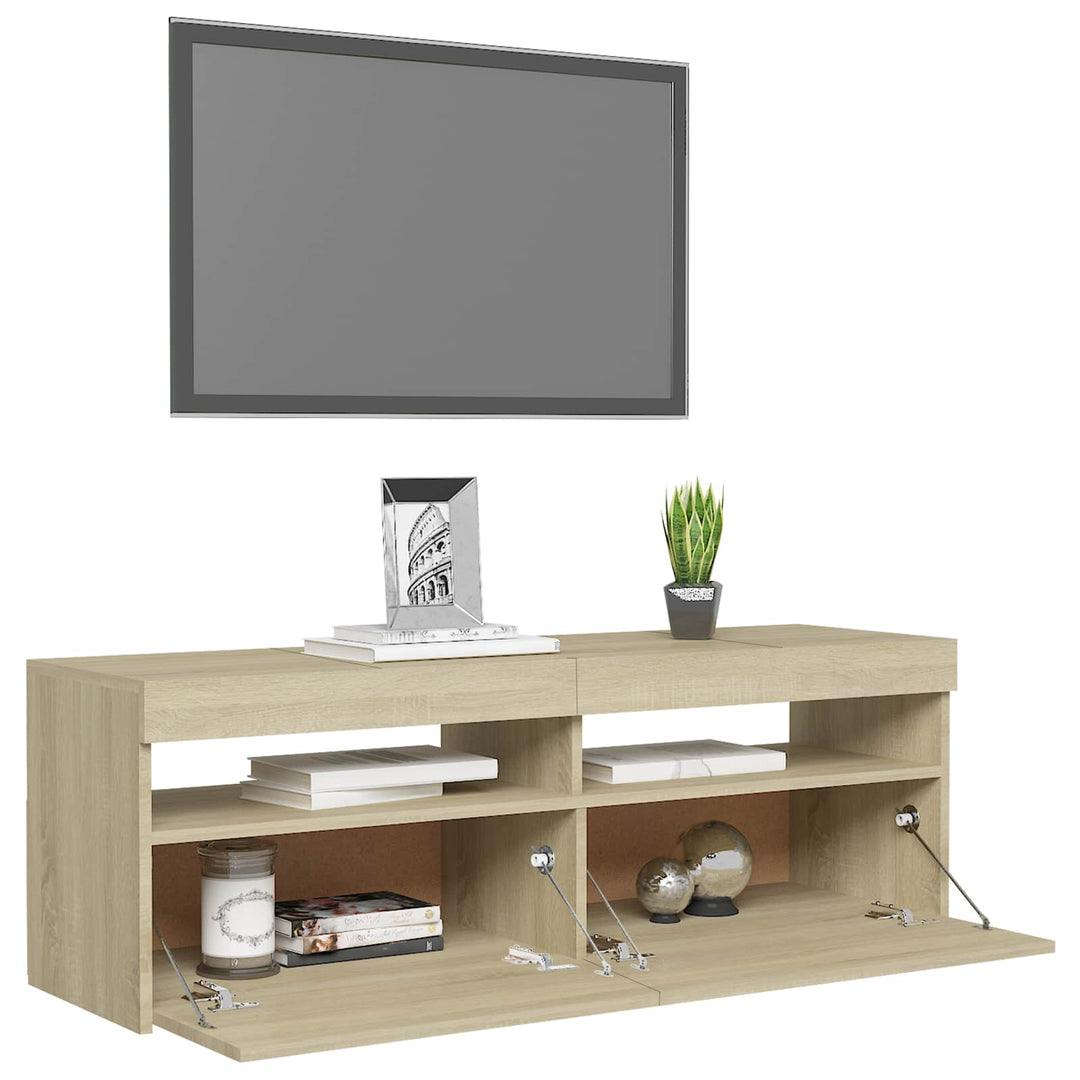 tv-bord med LED-lys 120x35x40 cm sonoma-eg