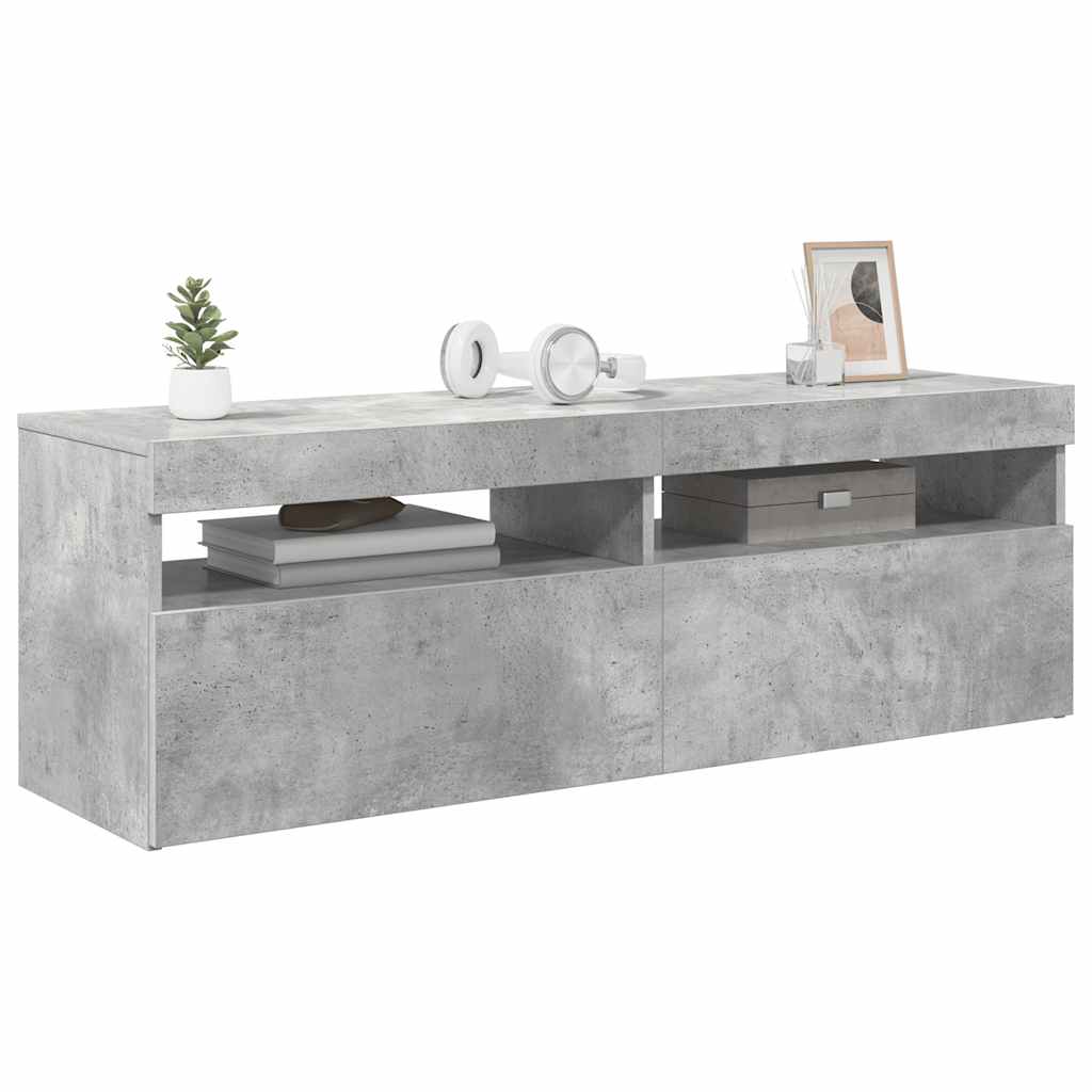 tv-bord med LED-lys 120x35x40 cm betongrå
