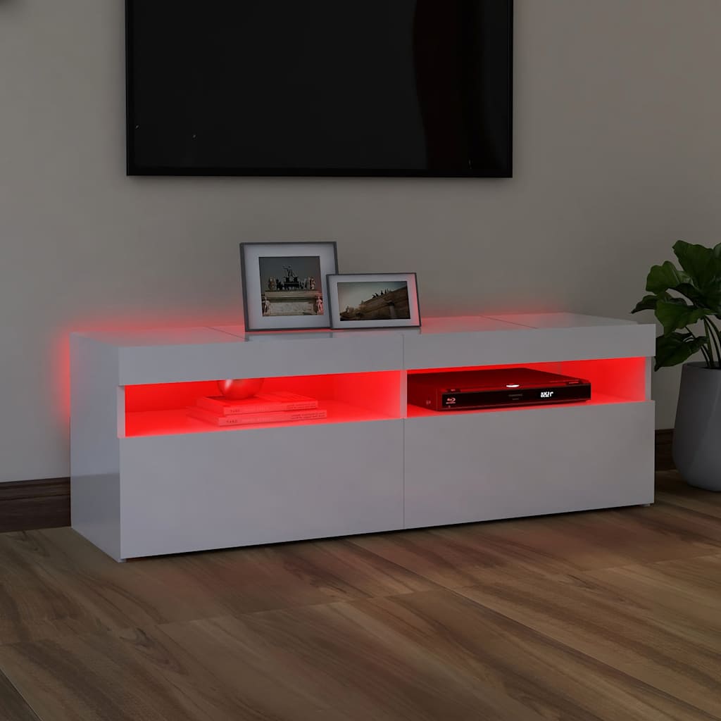 tv-skab med LED-lys 120x35x40 cm hvid højglans
