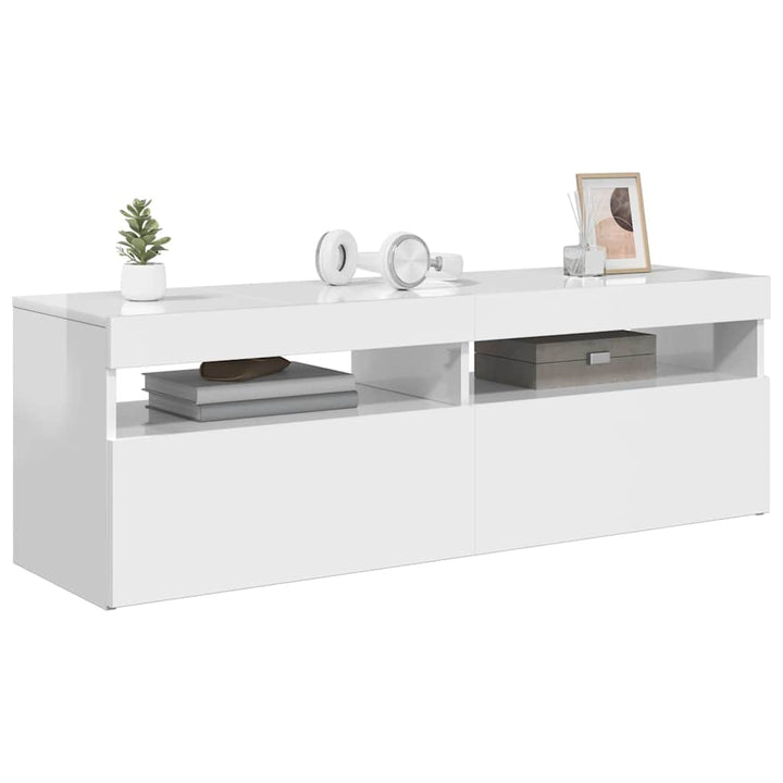 tv-skab med LED-lys 120x35x40 cm hvid højglans