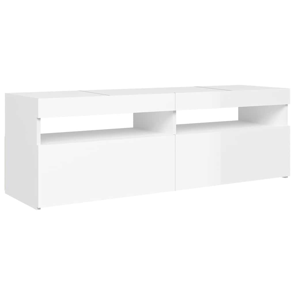 tv-skab med LED-lys 120x35x40 cm hvid højglans