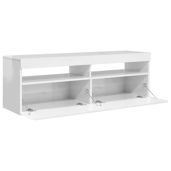 tv-skab med LED-lys 120x35x40 cm hvid højglans