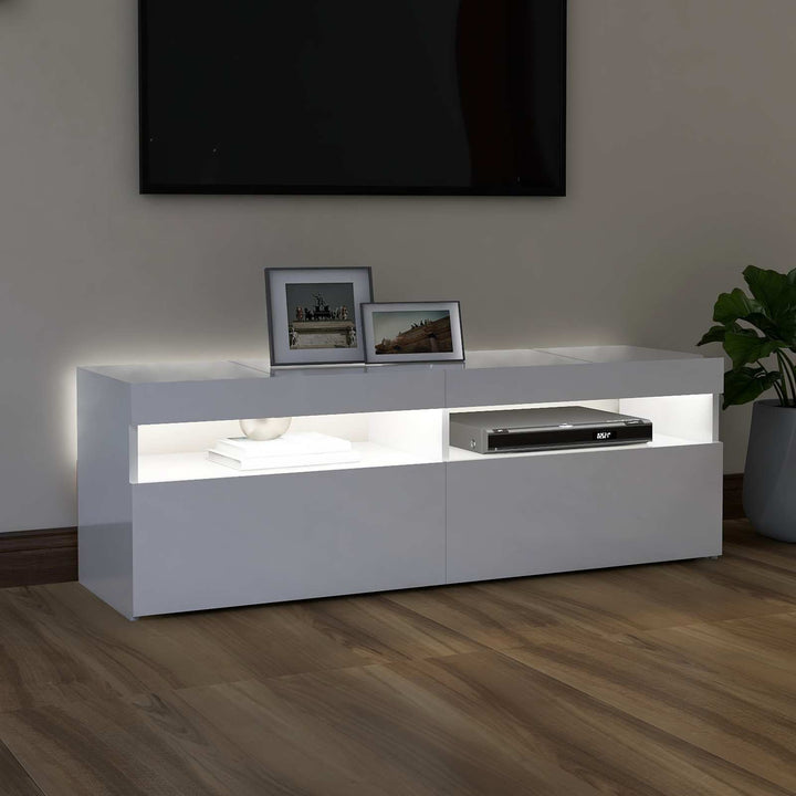 tv-skab med LED-lys 120x35x40 cm hvid højglans