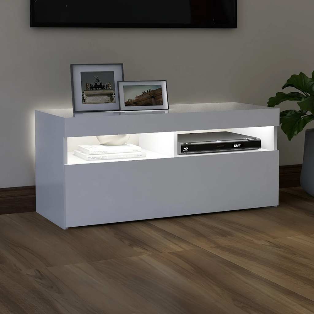 tv-skab med LED-lys 90x35x40 cm hvid