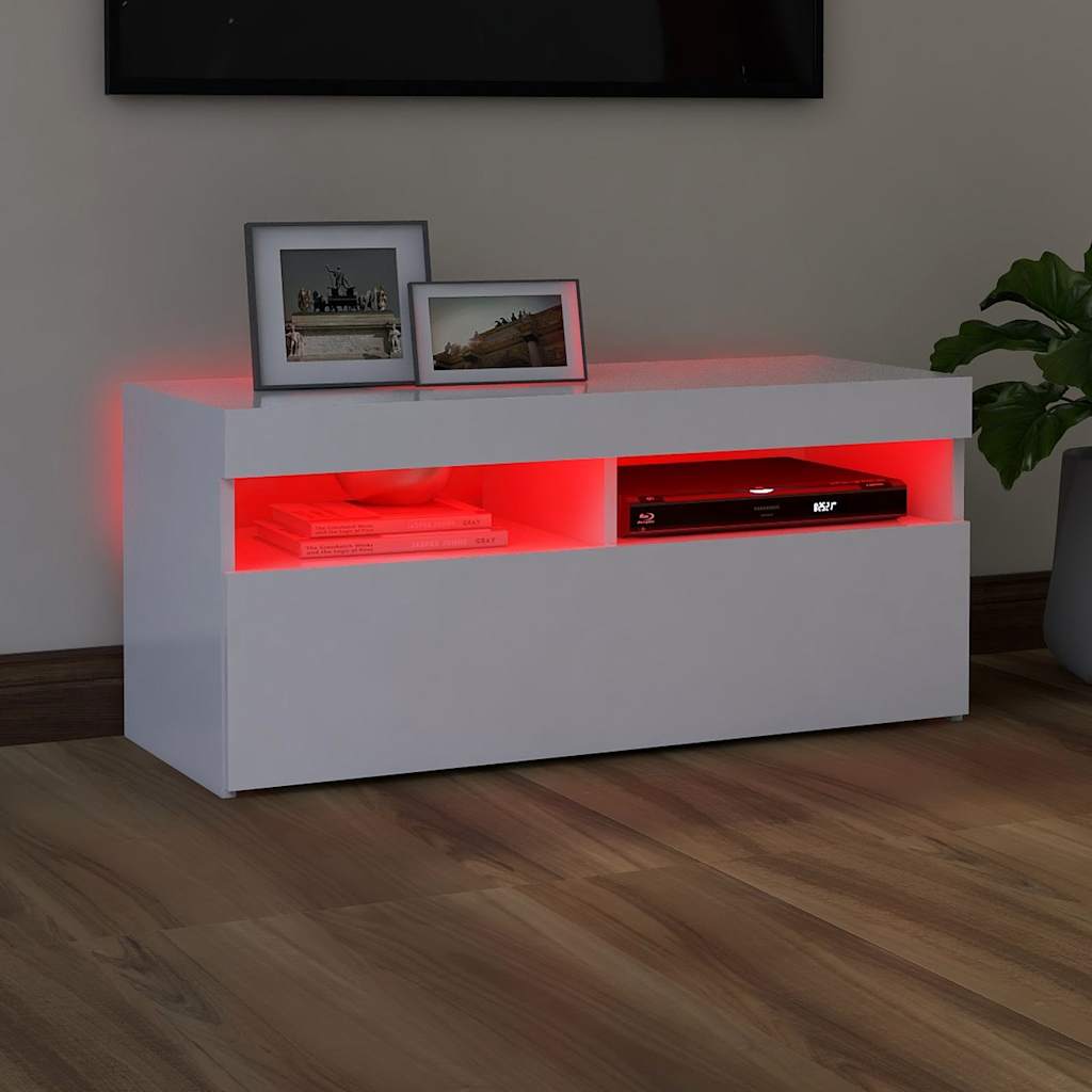 tv-skab med LED-lys 90x35x40 cm hvid