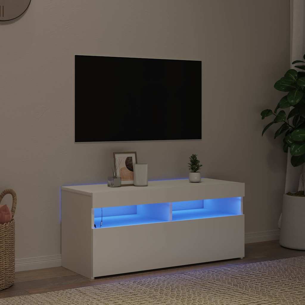 tv-skab med LED-lys 90x35x40 cm hvid