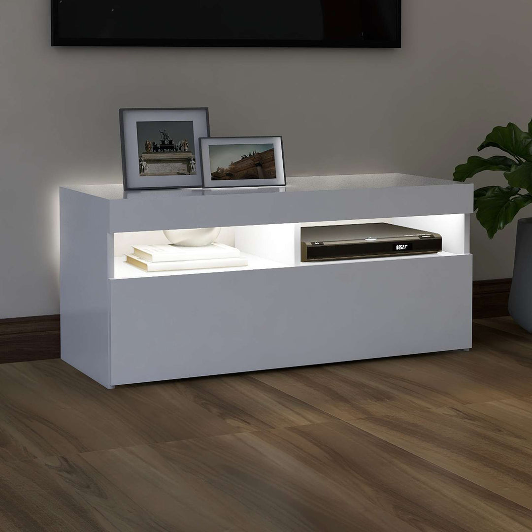 tv-skab med LED-lys 90x35x40 cm hvid
