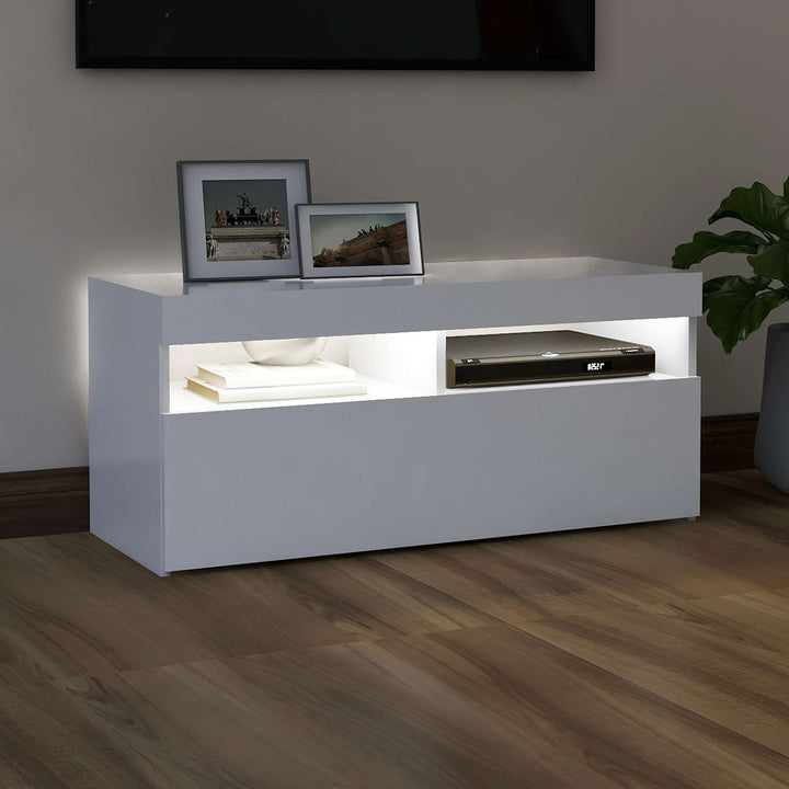 tv-skab med LED-lys 90x35x40 cm hvid