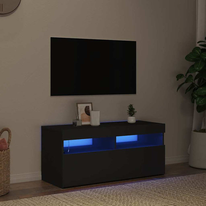 tv-bord med LED-lys 90x35x40 cm sort