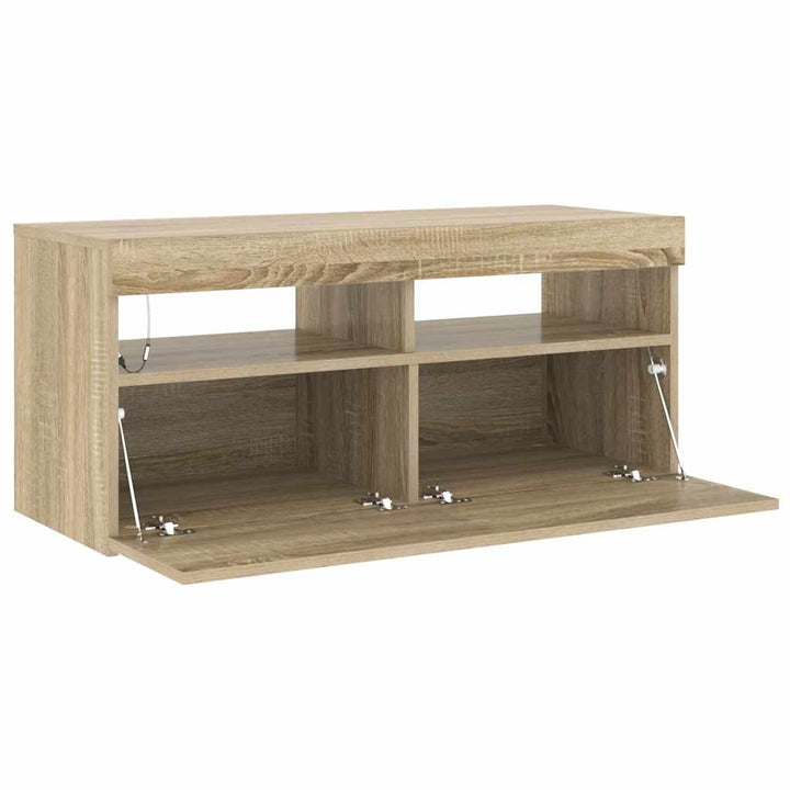 tv-bord med LED-lys 90x35x40 cm sonoma-eg