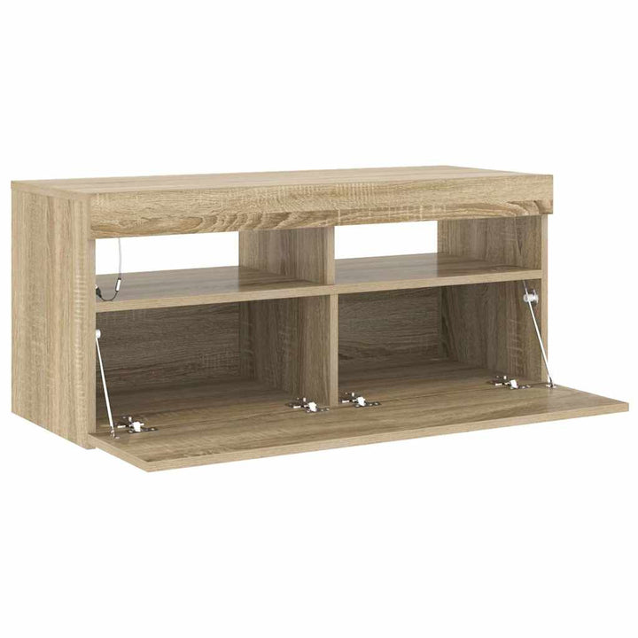 tv-bord med LED-lys 90x35x40 cm sonoma-eg
