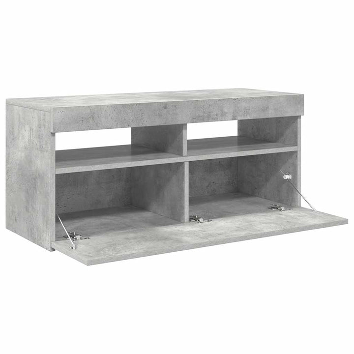 tv-bord med LED-lys 90x35x40 cm betongrå