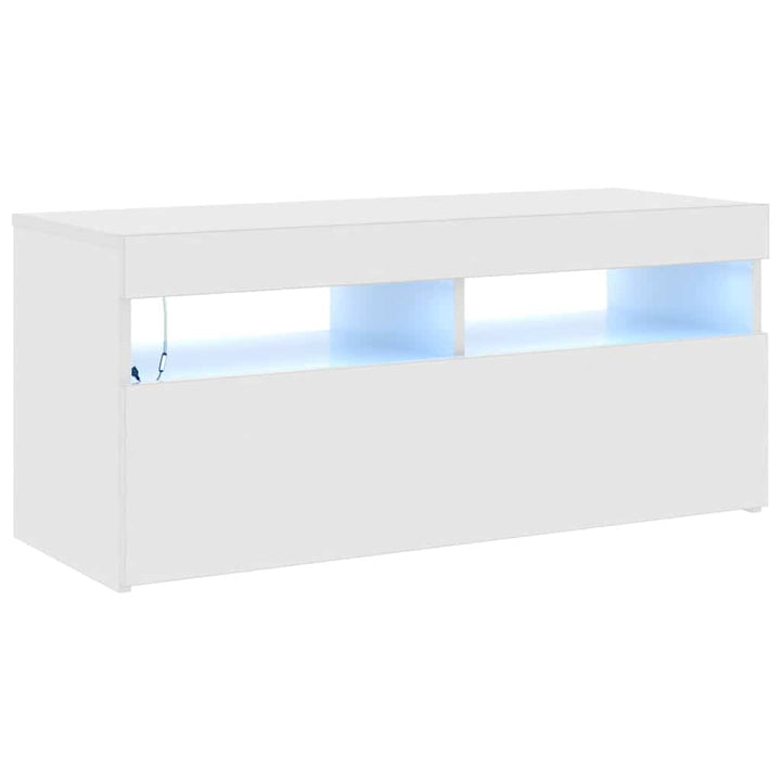 tv-skab med LED-lys 90x35x40 cm hvid højglans