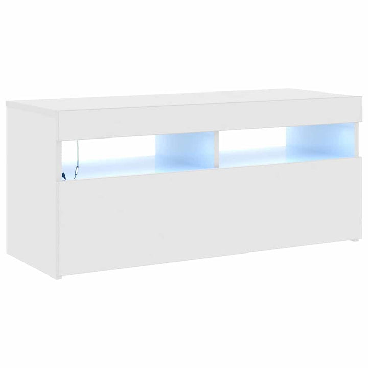 tv-skab med LED-lys 90x35x40 cm hvid højglans