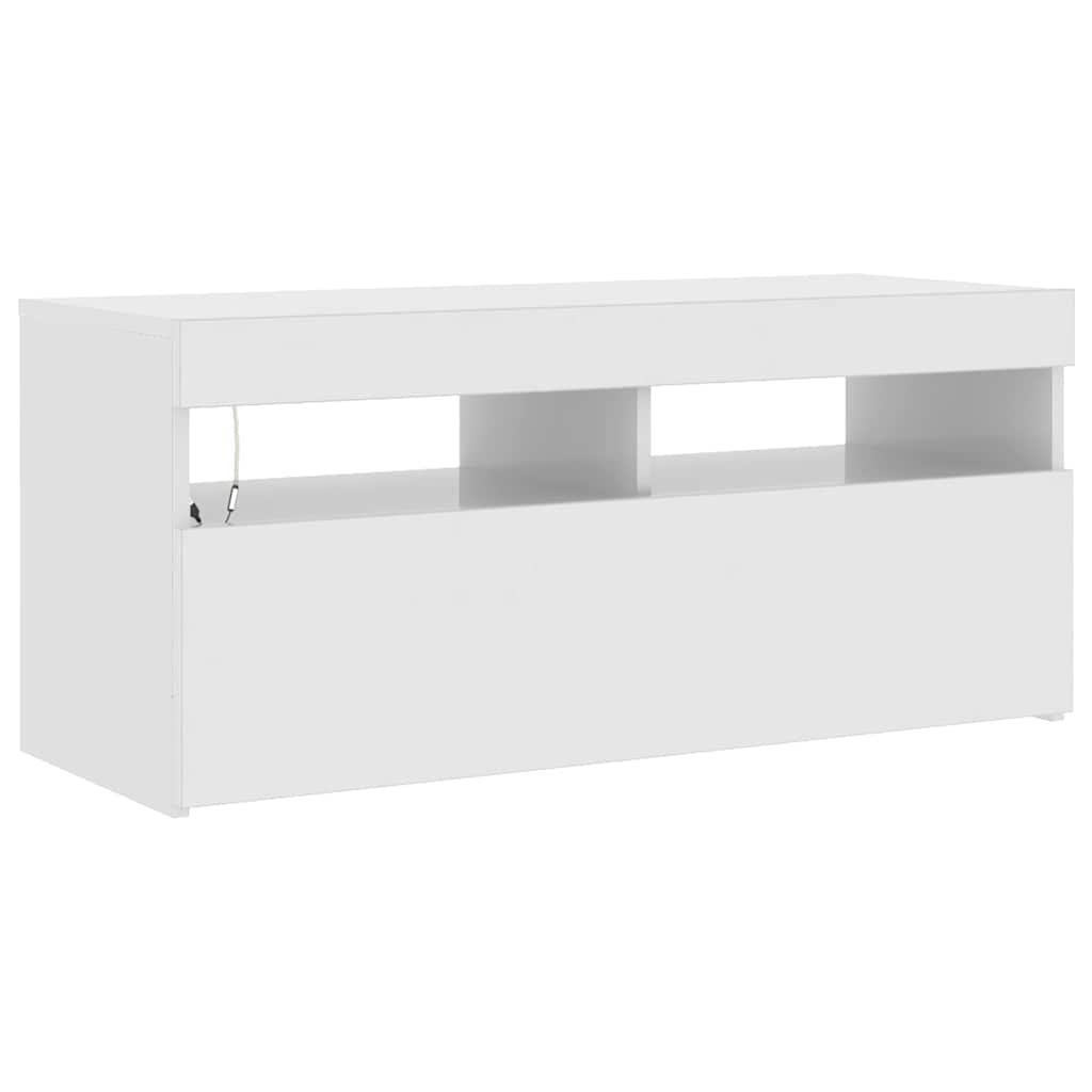 tv-skab med LED-lys 90x35x40 cm hvid højglans