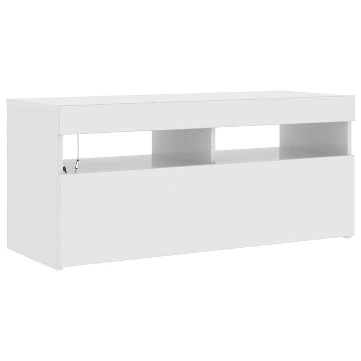 tv-skab med LED-lys 90x35x40 cm hvid højglans