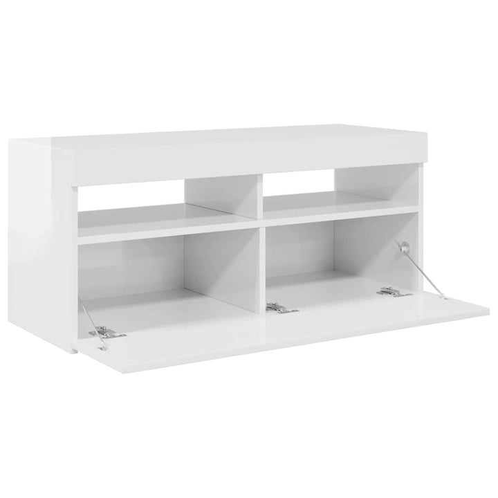 tv-skab med LED-lys 90x35x40 cm hvid højglans