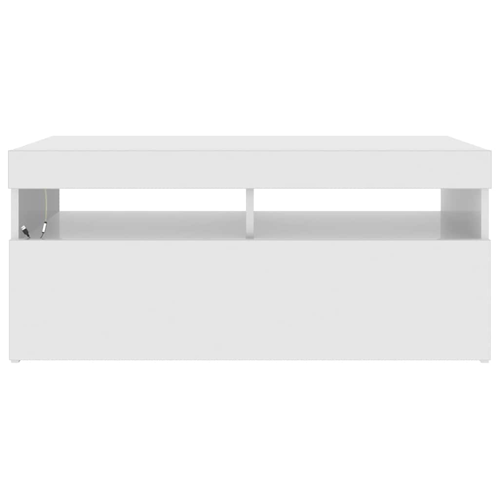 tv-skab med LED-lys 90x35x40 cm hvid højglans