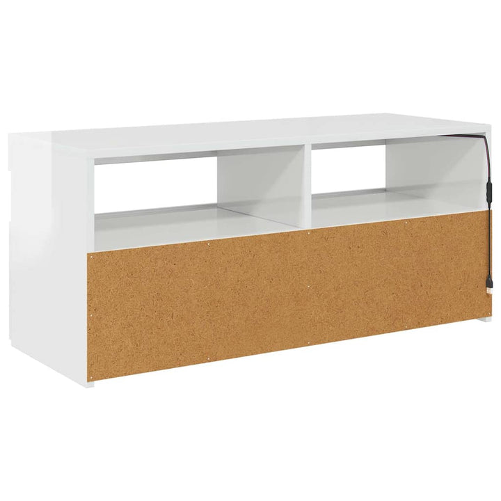 tv-skab med LED-lys 90x35x40 cm hvid højglans