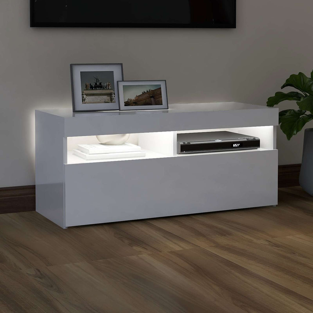tv-skab med LED-lys 90x35x40 cm hvid højglans