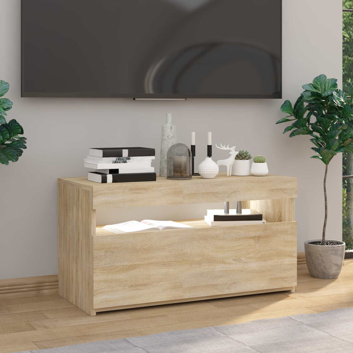 tv-bord med LED-lys 70x35x40 cm sonoma-eg