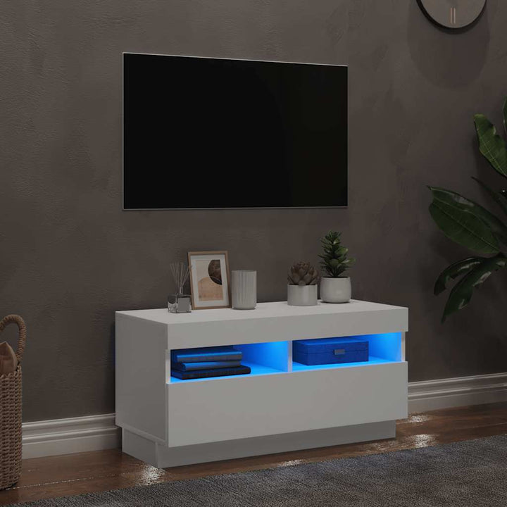 tv-skab med LED-lys 80x35x40 cm hvid