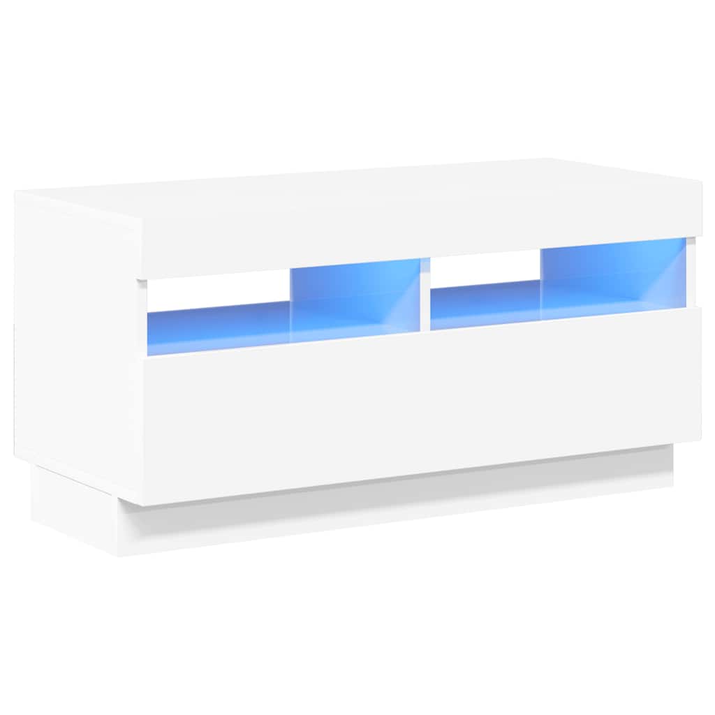 tv-skab med LED-lys 80x35x40 cm hvid højglans
