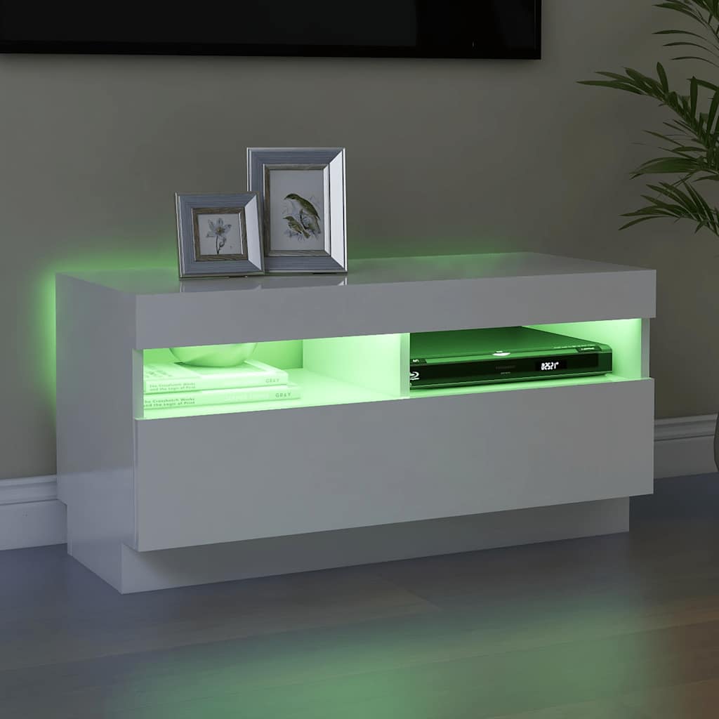 tv-skab med LED-lys 80x35x40 cm hvid højglans