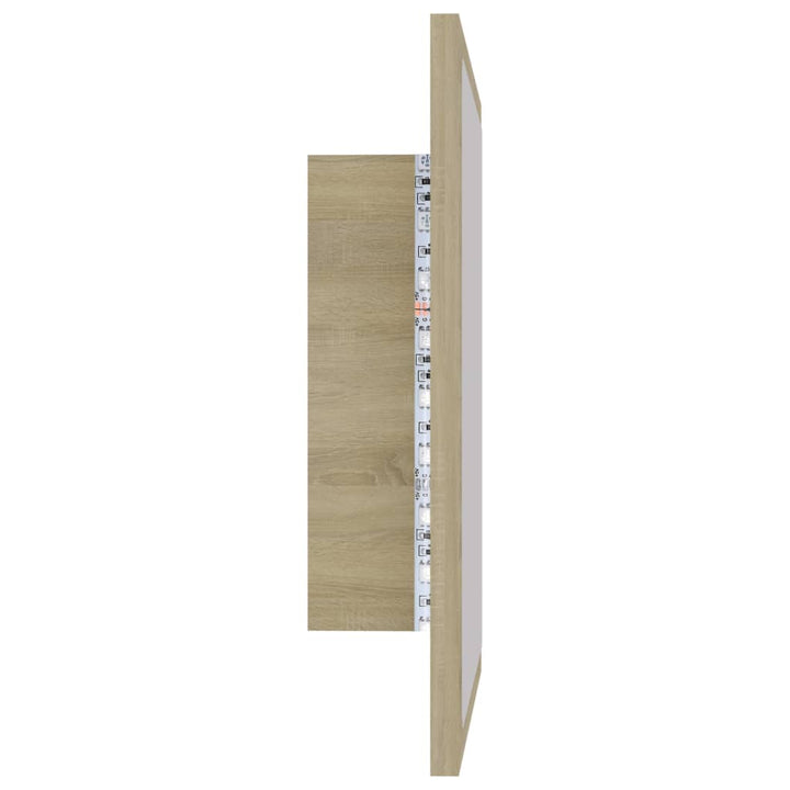badeværelsesspejl med LED-lys 40x8,5x37 cm akryl sonoma-eg