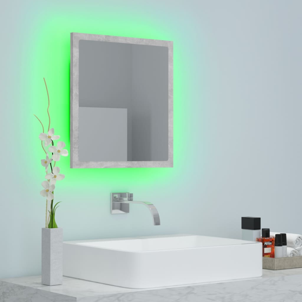 badeværelsesspejl med LED-lys 40x8,5x37 cm akryl betongrå