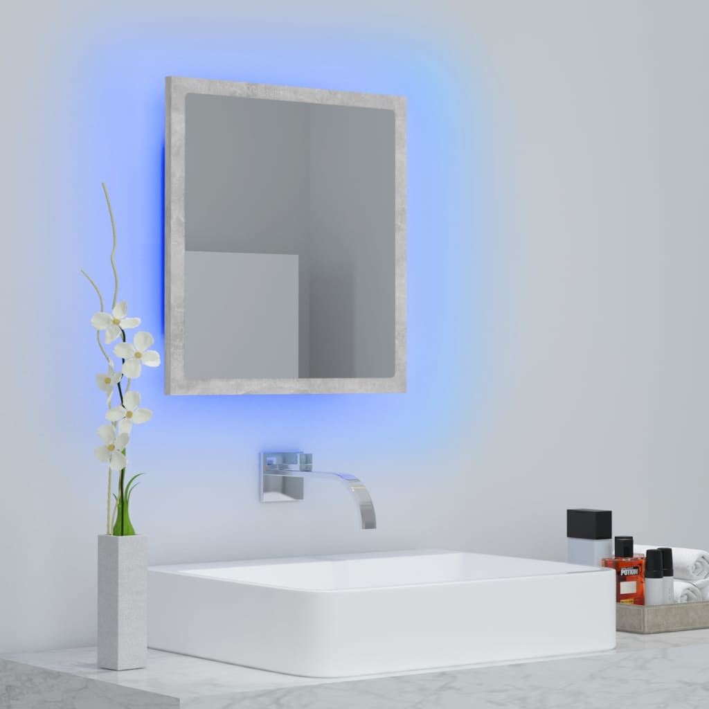 badeværelsesspejl med LED-lys 40x8,5x37 cm akryl betongrå