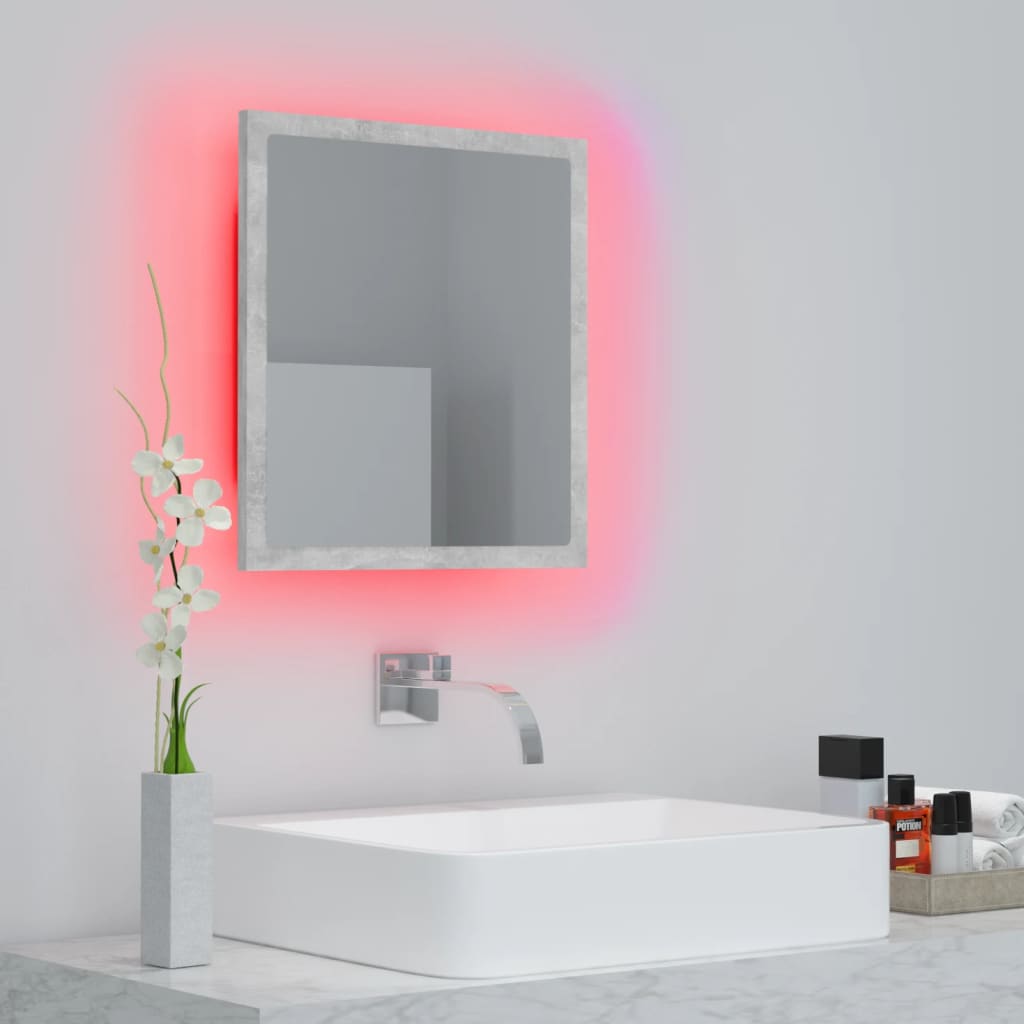 badeværelsesspejl med LED-lys 40x8,5x37 cm akryl betongrå