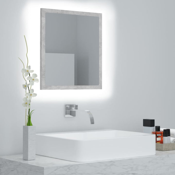 badeværelsesspejl med LED-lys 40x8,5x37 cm akryl betongrå