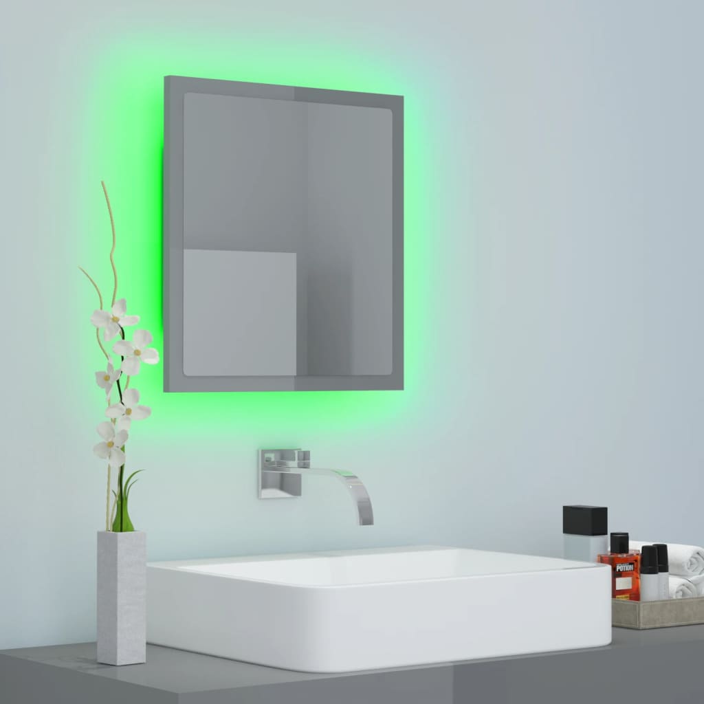 badeværelsesspejl med LED-lys 40x8,5x37 cm akryl grå højglans