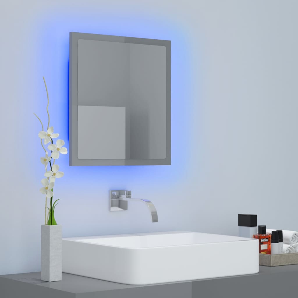 badeværelsesspejl med LED-lys 40x8,5x37 cm akryl grå højglans