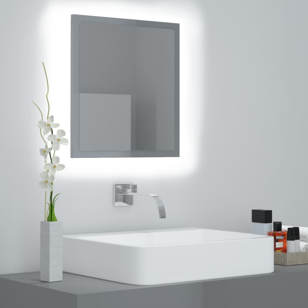 badeværelsesspejl med LED-lys 40x8,5x37 cm akryl grå højglans