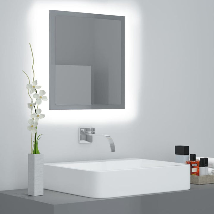 badeværelsesspejl med LED-lys 40x8,5x37 cm akryl grå højglans