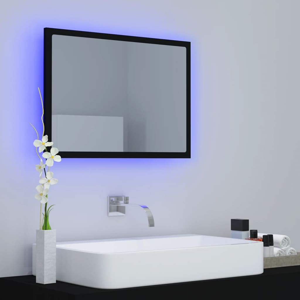 badeværelsesspejl med LED-lys 60x8,5x37 cm akryl sort