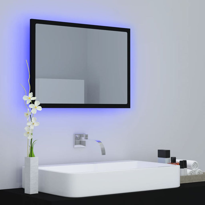 badeværelsesspejl med LED-lys 60x8,5x37 cm akryl sort